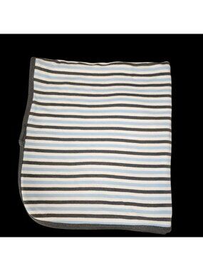 Little Me‎ Baby Receiving Blanket Striped Cotton Knit White Blue Gray Thin